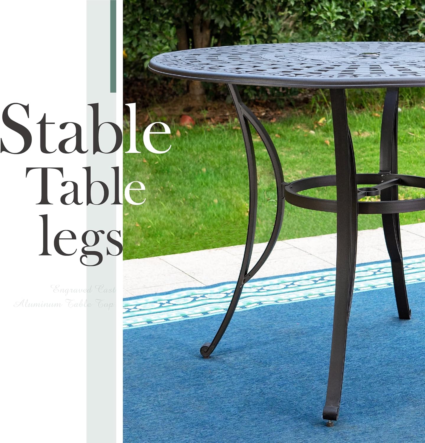 PHI VILLA Cast Aluminum Round High Bar Dining Tables for 6 Person, 54" Dia Engraved Cast-Top Aluminum Table with 2.1" Umbrella Hole, Patio Bar Height Table for Lawn Garden