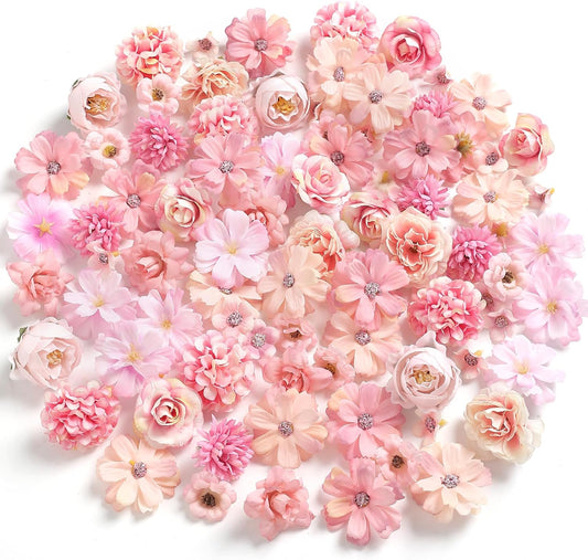 Faux Flower Heads Small Silk Artificial Flower DIY Fake Mini Flowers Rose Daisy Multicolor Flowers Craft Supplies for Wedding Party Wreath Graduation Season Party Home Decor (125, Pink)