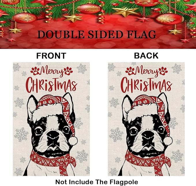 Seasonal Garden Flags Boston Terrier Dog Double Sided Flags Set of 11 Holiday Farmhouse Indoor Outdoor Yard Lawn Christmas Gifts Decorations 12.5x18 Inch