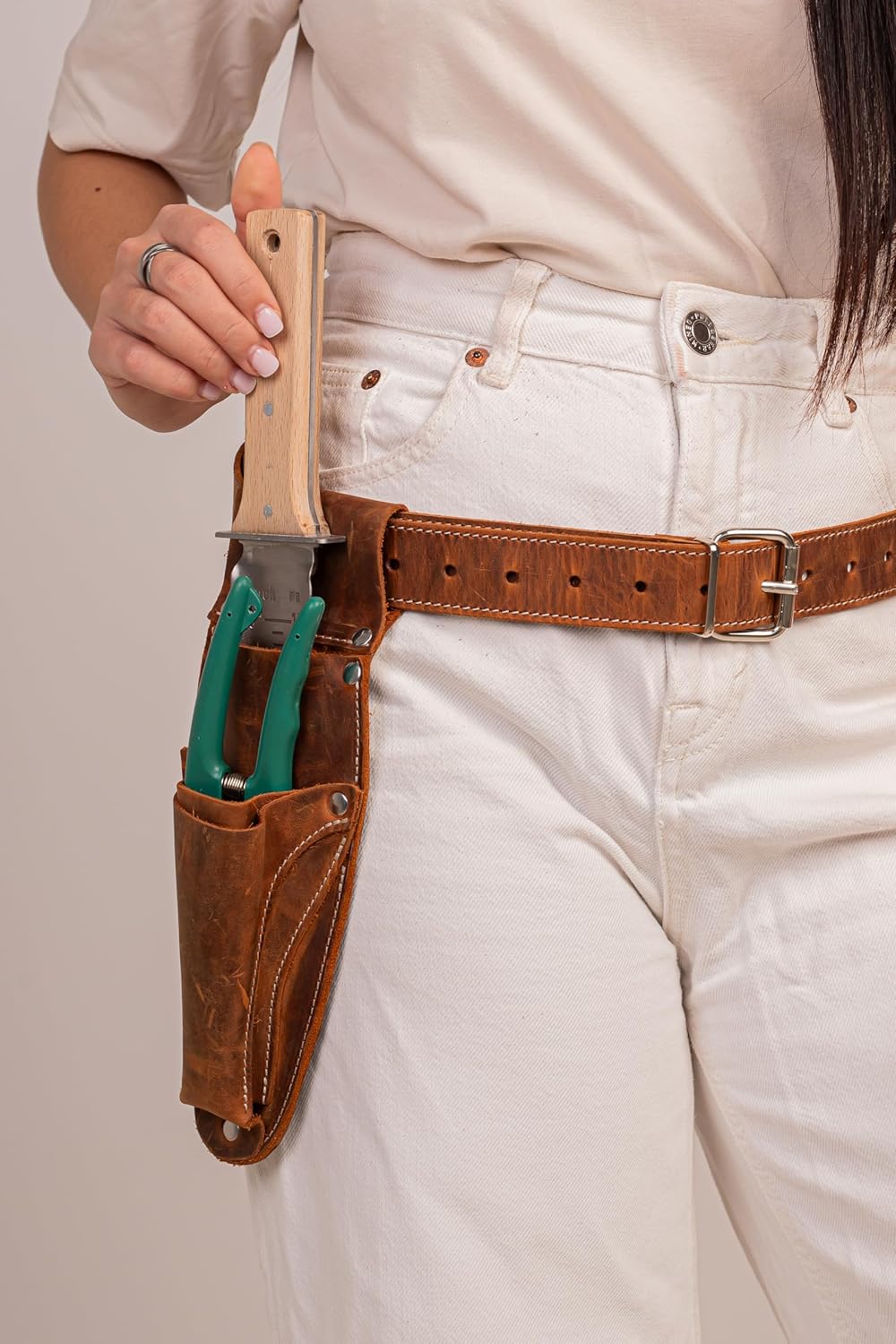 Hori Hori Leather Sheath Belt with Pruner and Scissor Pockets. Personalized Florist Tool Belt Leather, Gardening Belt with Pockets.