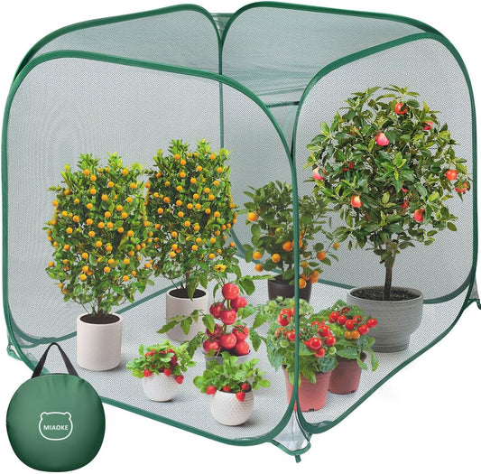 MIAOKE Pop Up Mesh Plant Cover, 35.4x35.4x38.2 Inch No Build Garden Netting Protection Against Insects, Raised Bed Cover for Barrier Against Insects for Vegetable Plant Fruit Animals