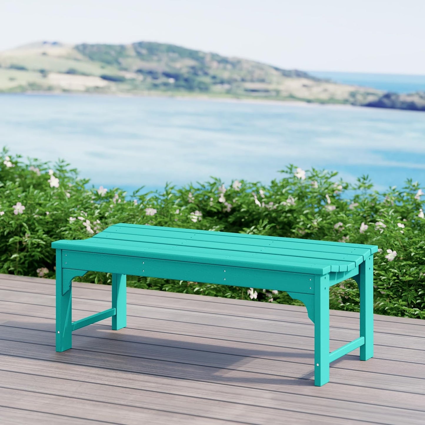 WestinTrends Malibu Outdoor Bench, All Weather Resistant Poly Lumber Backless Patio Garden Bench, Adirondack Curved Bench Seat for Comfort, Turquoise
