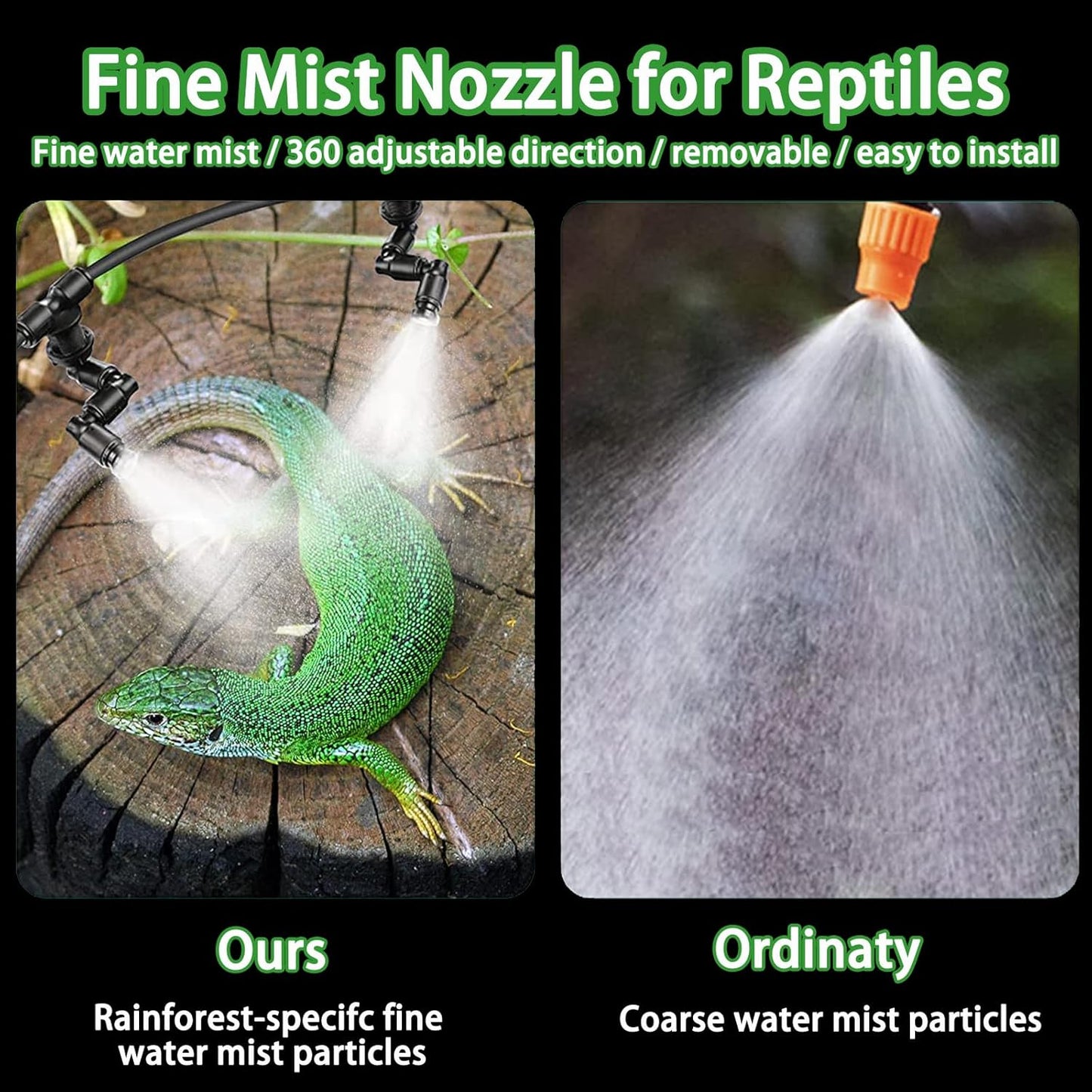 Reptile Mister Nozzles - T Double Misting Assembly, 1/4'' Misting Nozzles for Terrarium, Paludarium, Vivarium, Plants, Amphibians, and Reptile Tanks