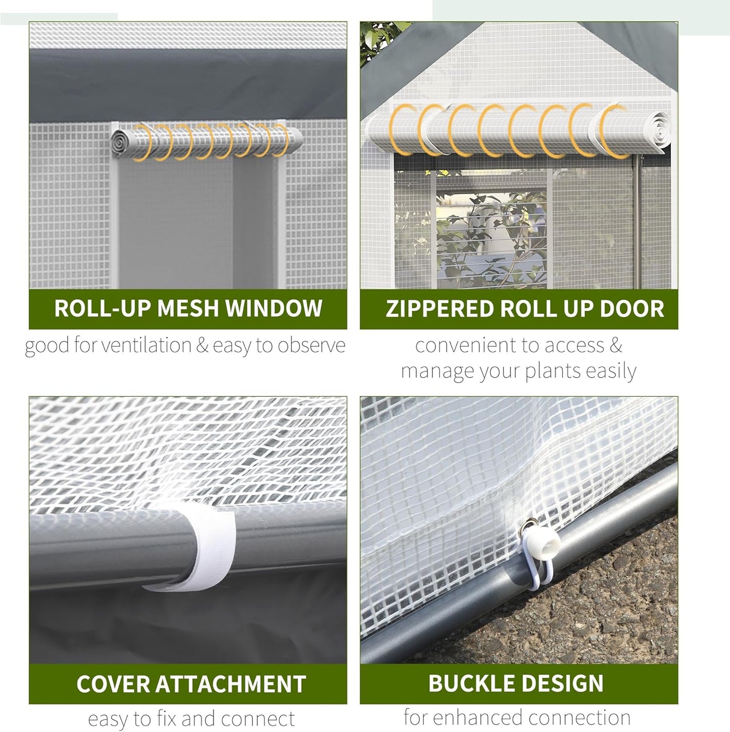 Outsunny 12' x 7' x 7' Walk-in Greenhouse, Outdoor Garden Warm Hot House with 4 Roll-up Windows, 2 Zippered Doors and Weather Cover, White