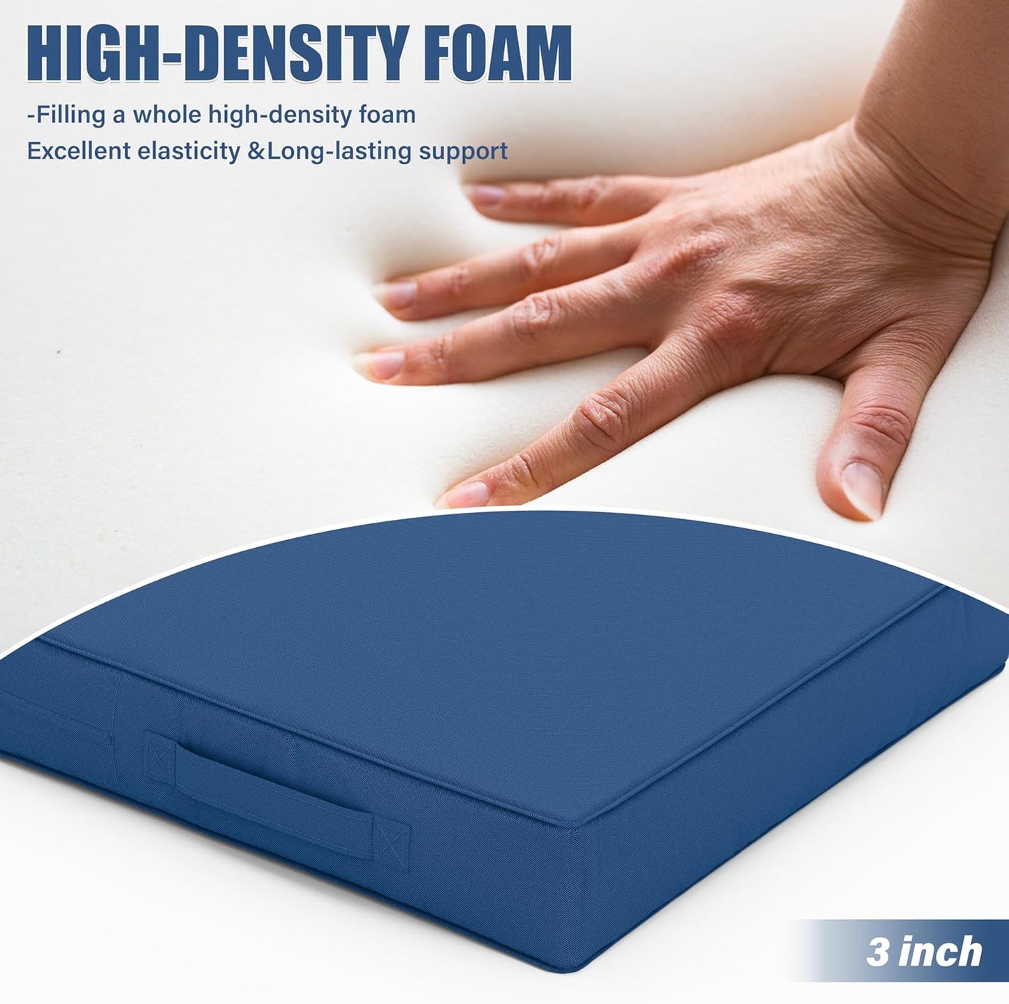 Patio Chair Cushions 17 X 16 X 3 Inch Waterproof Outdoor Seat Cushions for Patio Furniture, Outdoor Sofa Couch Pads with Ties & Handle, Set of 2, Blue