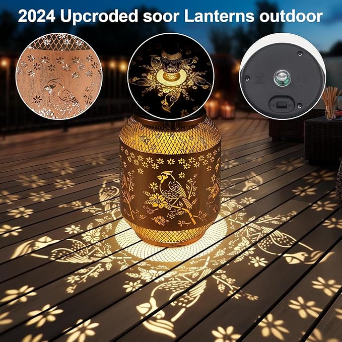 Solar Lanterns Outdoor Waterproof Christmas Birthdays Gifts for Women Mom Grandma Butterfly Garden Decor Metal Hanging Solar LED Lights for Patio(Red Bird-2P)