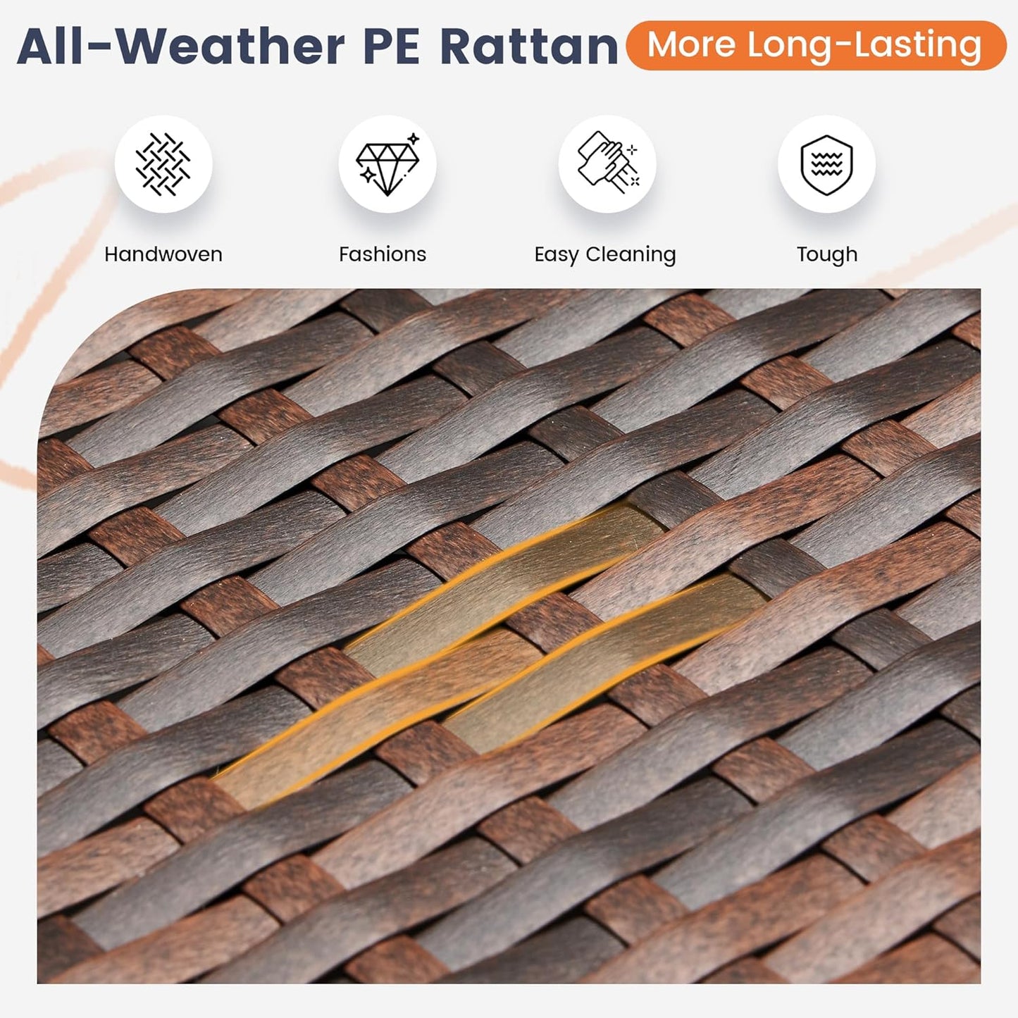 UDPATIO Patio Furniture Set with Fire Pit Table, 8 Inch Armrest Outdoor Sectional Sofa, 9 Piece Wicker Outdoor Furniture Conversation Sets with Waterproof Cover for Backyard Deck(Brown/Navy Blue)