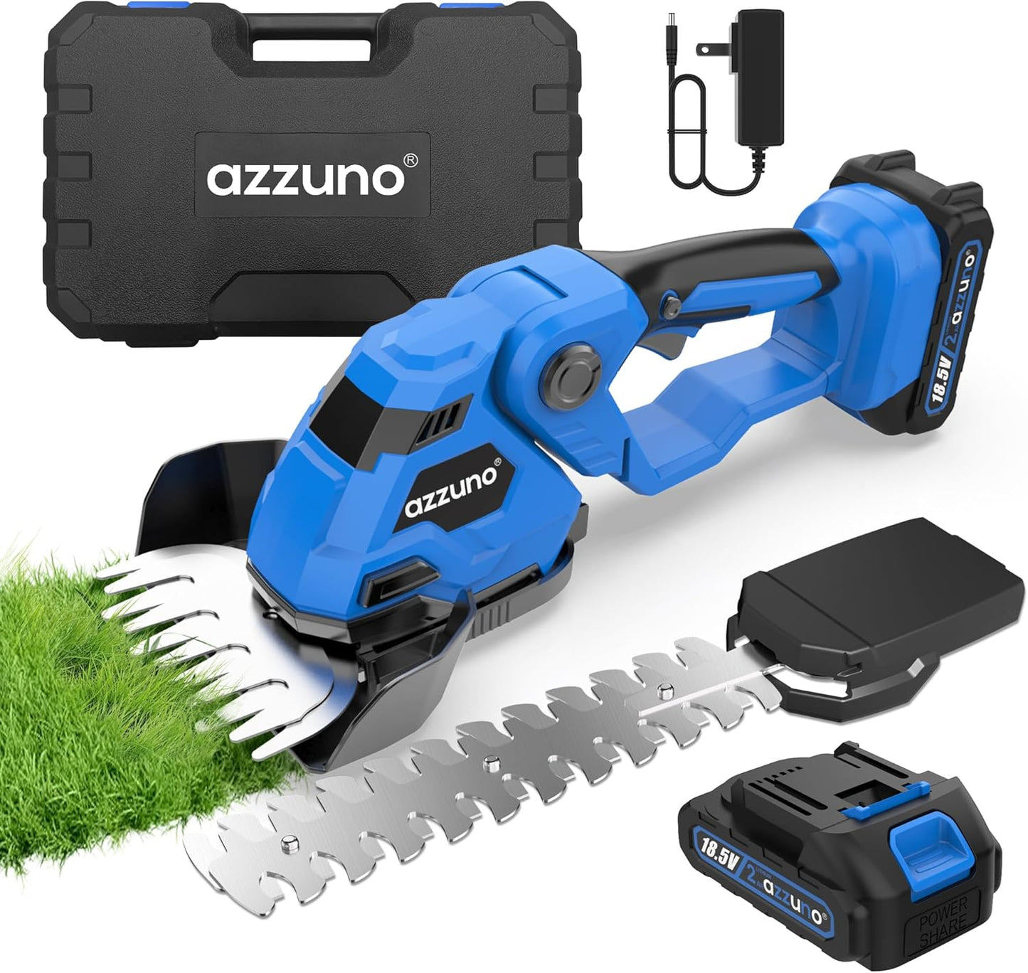 AZZUNO Cordless Hedge Trimmer, 2-in-1 Electric Grass Shears Shrubbery Trimmer with Battery，Handheld Grass Cutter Shrub Trimmer for Gardens, Yards, Lawns, Including Charger (1 Battery)