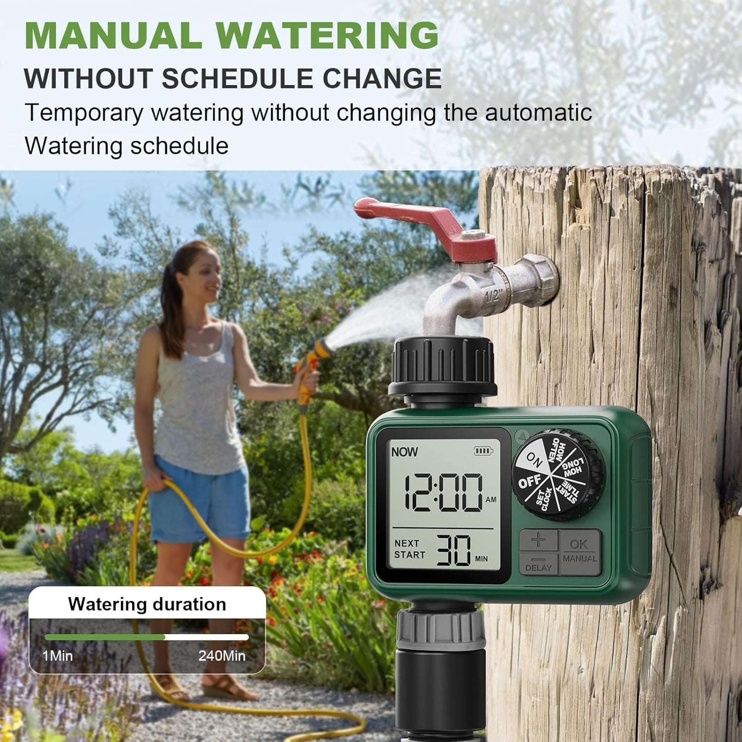 Sprinkler Timer, XinFuture Water Timer, Programmable Garden Hose Timer with Rain Delay, Manual& Automatic Watering System, Waterproof Digital Irrigation Controller Watering Lawn Evenly&Efficiently