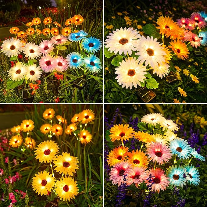 WdtPro 4 Pack Solar Lights Outdoor Garden Decor, Upgraded Outdoor Solar Garden Lights with 16 Glowing Daisy Flowers & Stems, Waterproof Auto ON/Off Solar Flowers Lights for Outside Garden Yard Patio