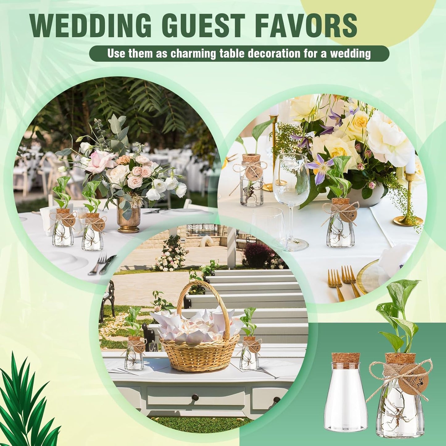 Baderke 3.35'' Plastic Plant Propagation Stations with Hole Lid Planter Vase Clear Propagation Jars with Thank You Tags for Plant Lover Gifts for Women Office Home Garden (48 Pack,Cute)