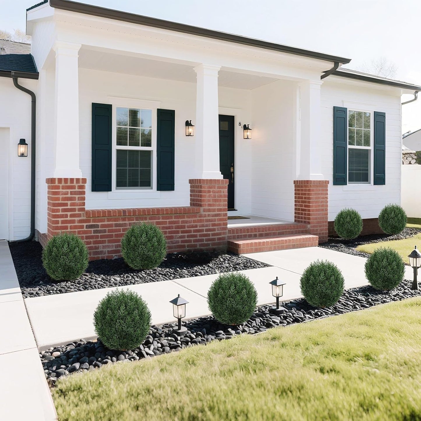 Artificial Cedar Topiary Ball Trees with Ground Spike Set of 2, 24.6 inch UV-Resistant Faux Shrubs for Indoor/Outdoor Decor – Fake Cypress Perfect for Garden, Porch, and Patio