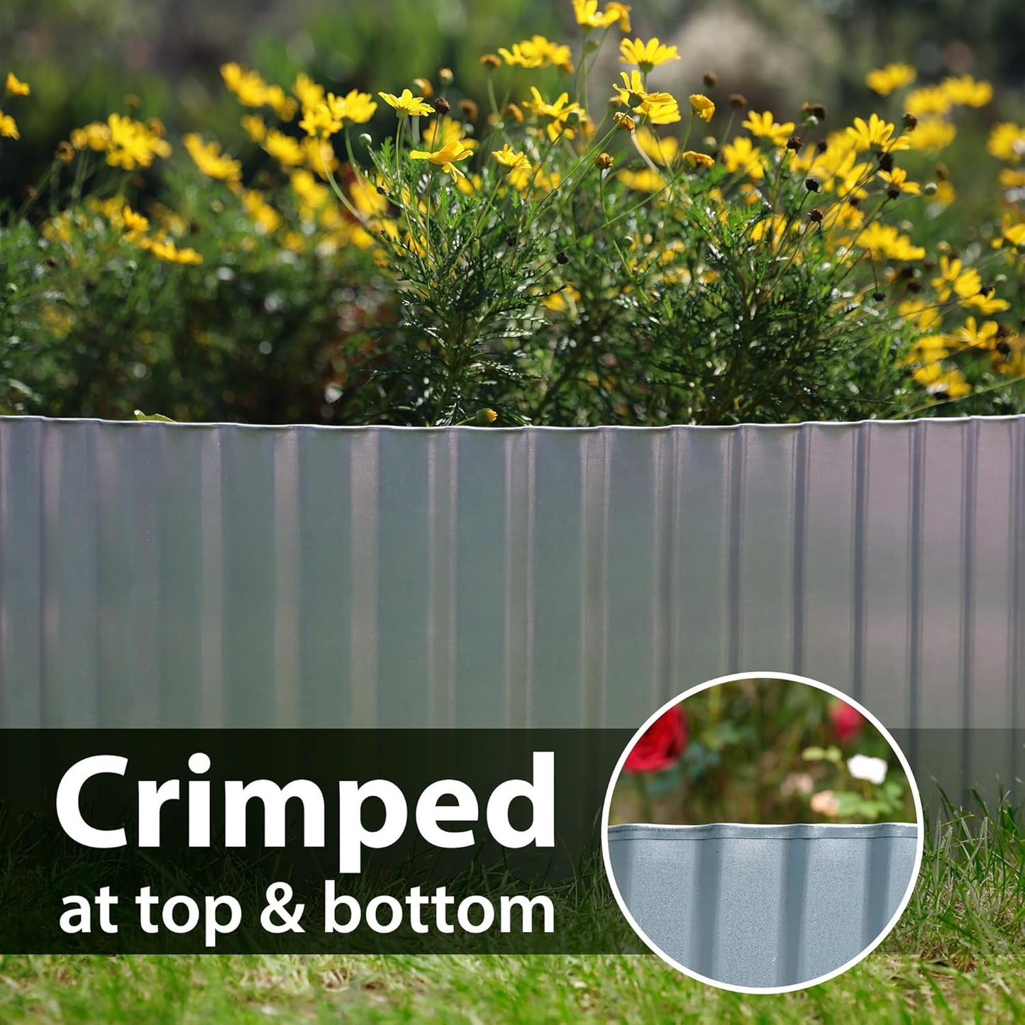 Worth Wide-Corrugated Galvanized Steel Landscape Edging, 10" x 20Ft Flexible Sturdy Metal Lawn Garden Edging Long Strips for Raised Flower Bed Tree Surrounds, Silver