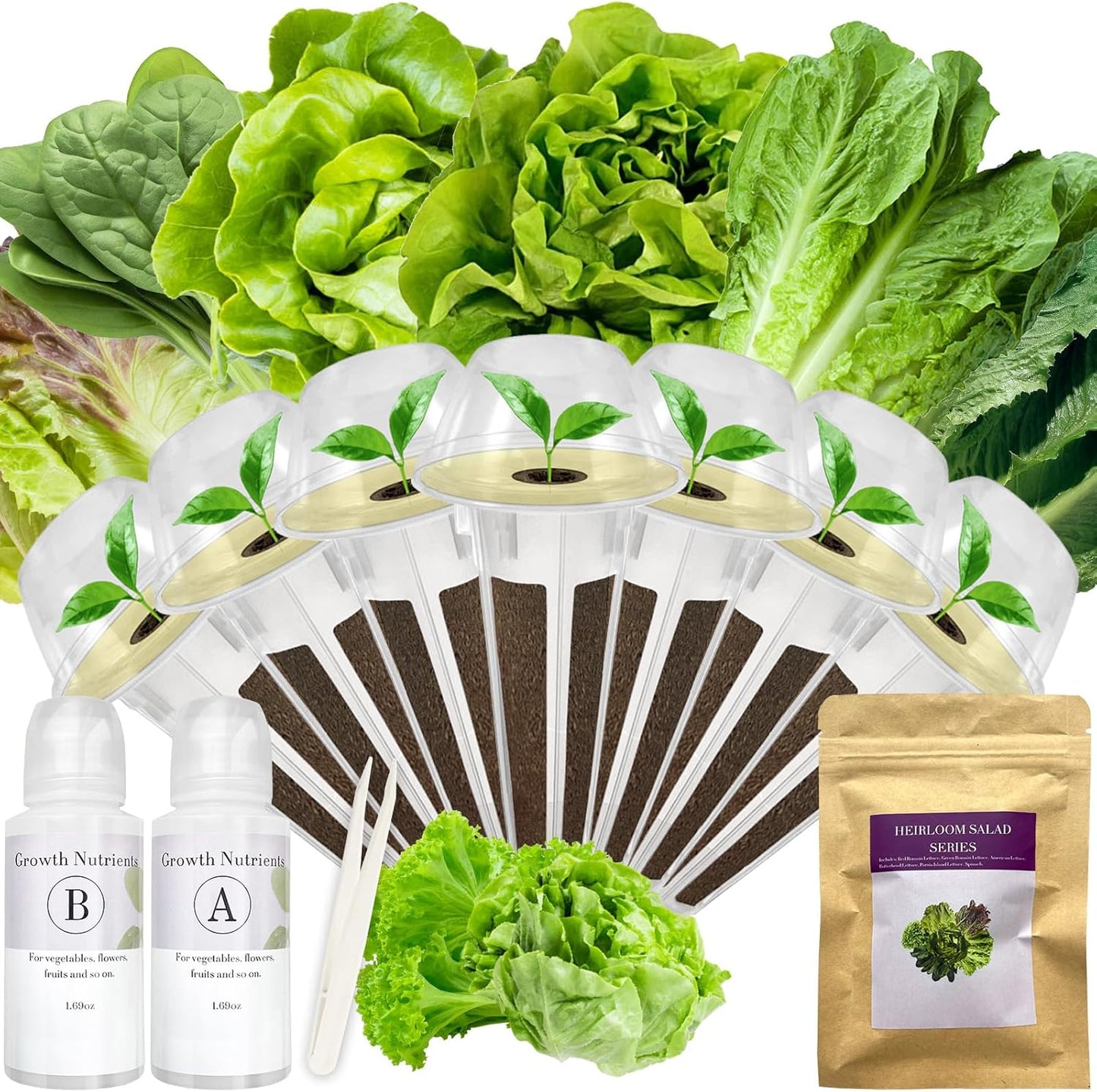 Salad Greens Seed Pod Kit for AeroGarden, iDoo, Ahopegarden, MUFGA with Red/Green Romain/American Fast/Buttercrunch/Parris Island Lettuce, Spinach - Compatible with All Garden(7-Pod)