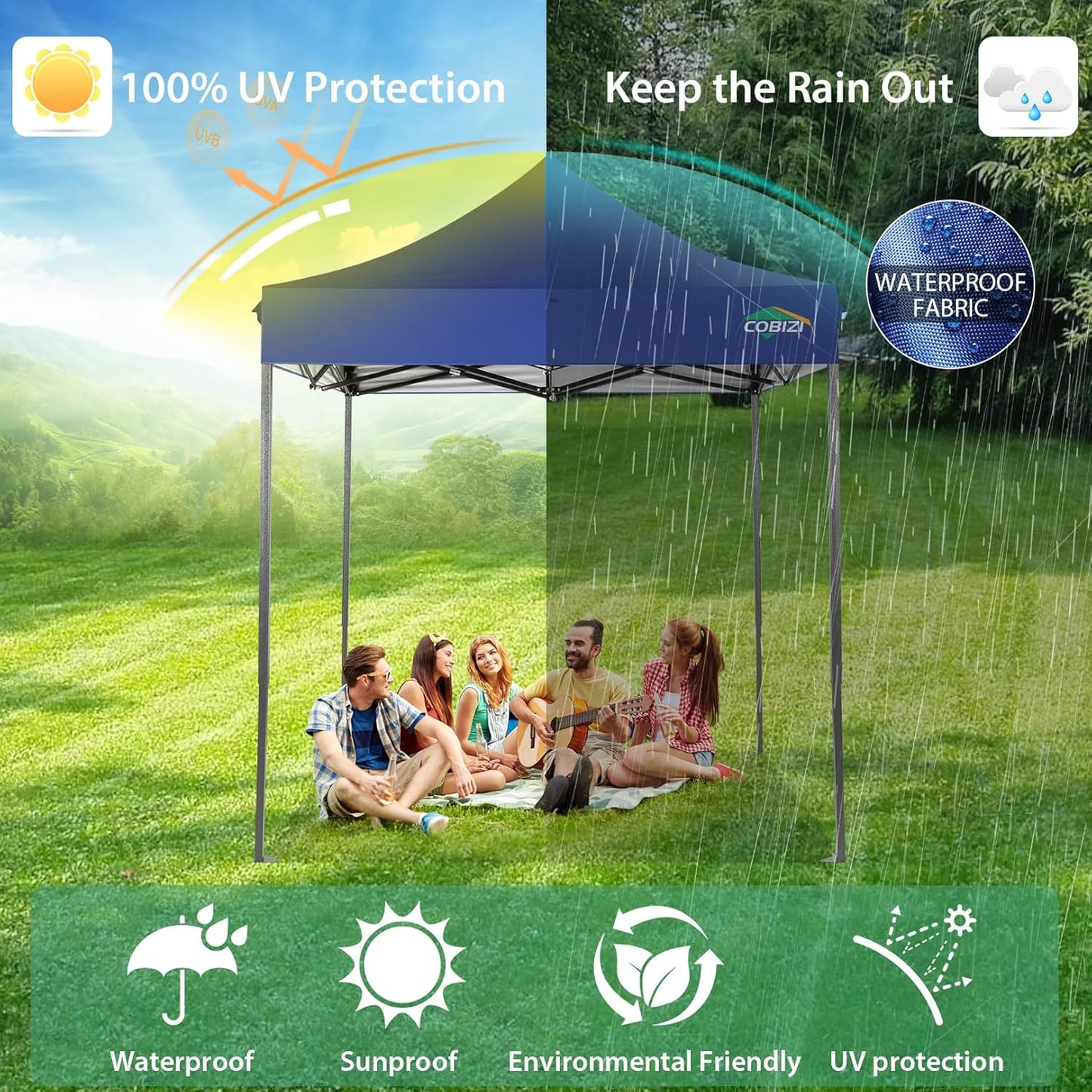 COBIZI 6.6x6.6 Pop Up Canopy Without Sidewall,Heavy Duty Canopy UPF 50+ All Season Wind Waterproof Commercial Outdoor Party Tents for Parties Canopy Gazebo with Storage Bag(6.6 x 6.6 ft Dark Blue)
