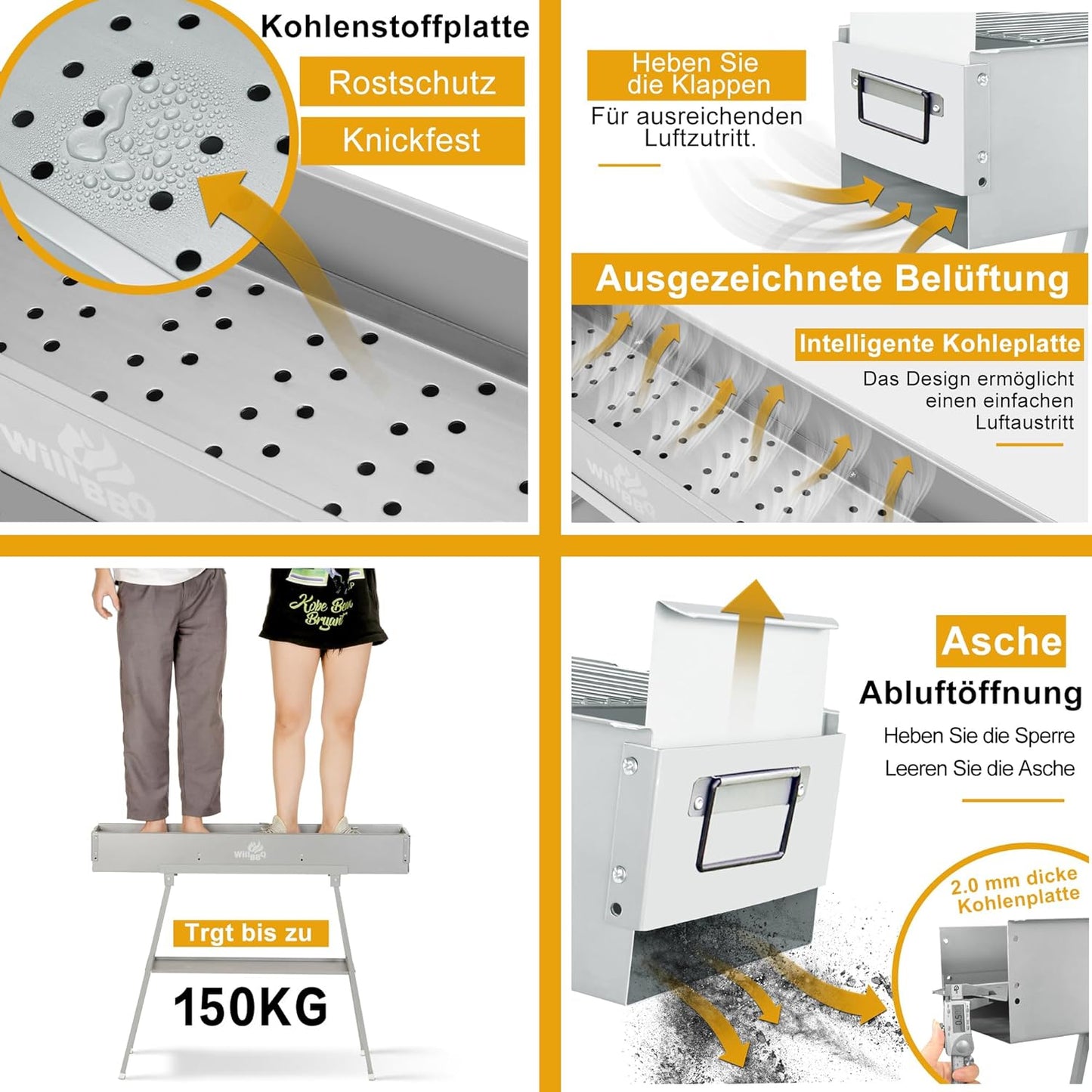 Charcoal Grills Commercial Quality Portable Multiple Size Hibachi BBQ Lamb Skewer Folded Camping Barbecue Grill for Garden Backyard Party Picnic Travel Outdoor Cooking Use(39.4x7.1x5.1 inch)