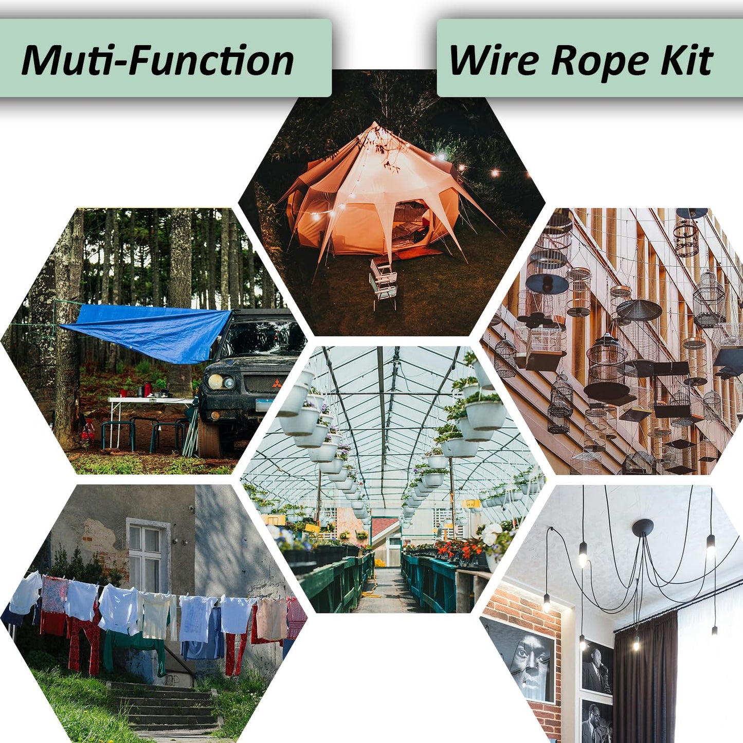 1/8" Wire Rope Kit，Steel Wire Cable，220FT Turnbuckles for Cables Wire，304 Stainless Steel Cable,M5 Turnbuckle Kit for Outdoor, Garden, Kitchen, Craft