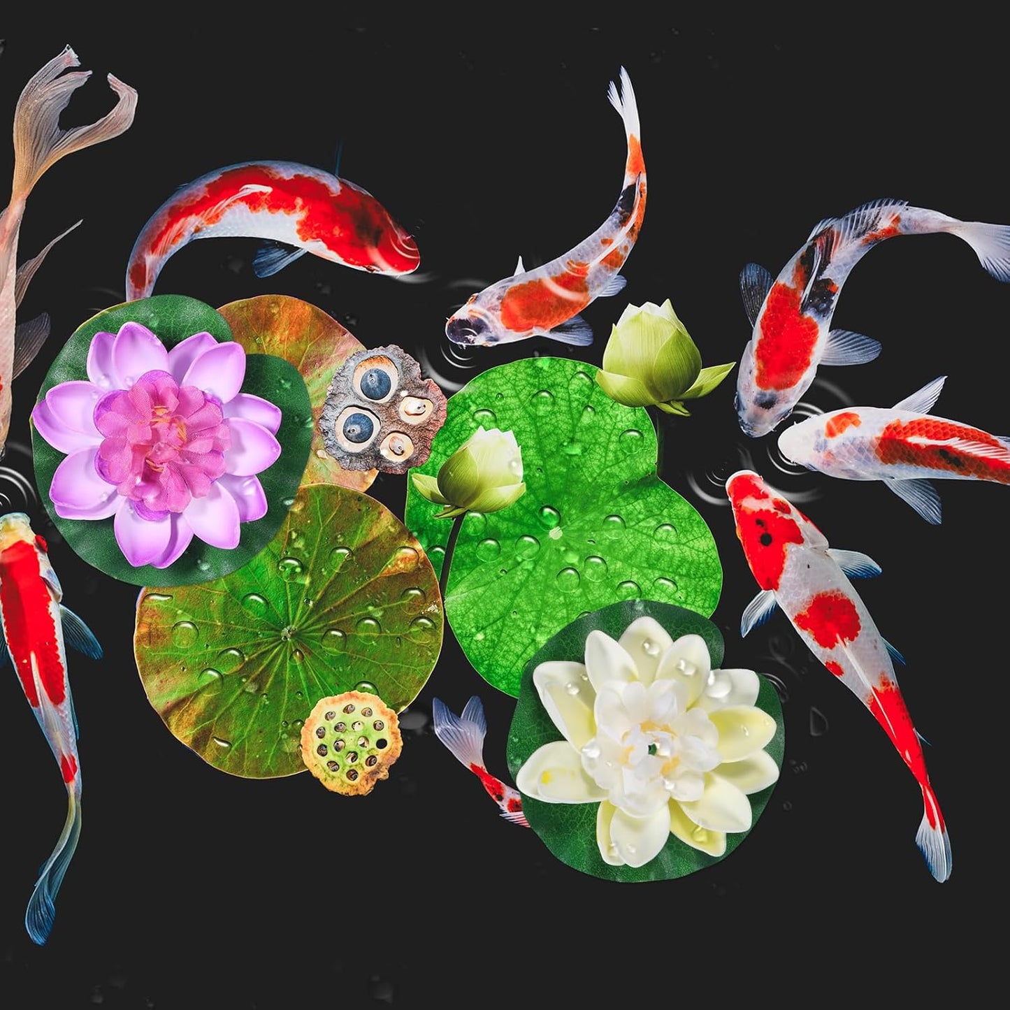 2PCS 10CM/3.94Inch Birdbath Fountain Accessory, Artificial Floating Foam Lotus Flower with Water Lily Pad, Artificial Lotus Flowers Decor, Lotuss Leaf Flower Floating Garden Pond Decor, Pool Decoratio