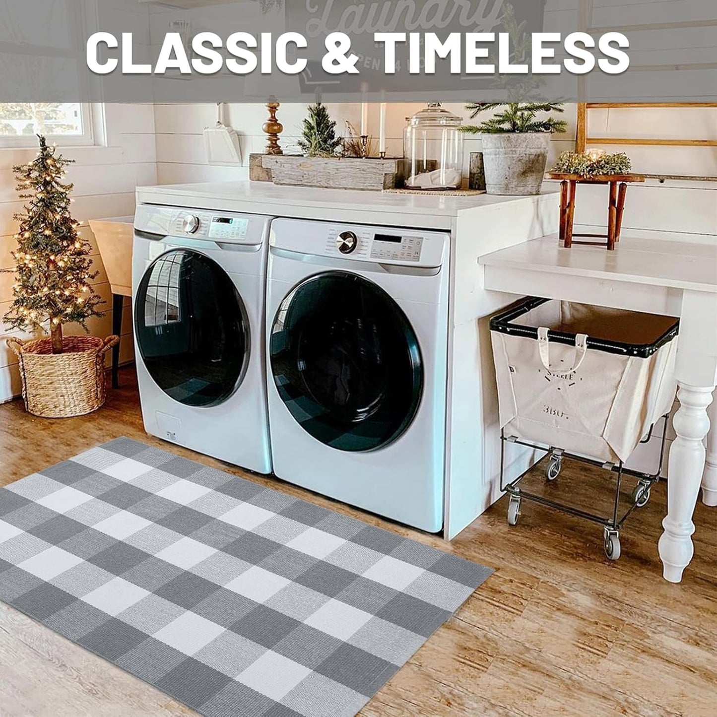 IOHOUZE Buffalo Plaid Checkered Rug 27.5" X 43" Front Door Mats, Washable Area Rugs for Front Porch Decor, Spring Summer Welcome Mats Outdoor, Gray White Rug for Farmhouse/Entryway/Home Entrance