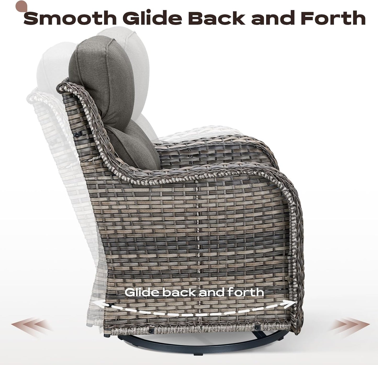 6 Piece Outdoor Patio Swivel Rocker Chairs, Waterproof Wicker, High Back, Deep Seating, Wide Armrest, Upgraded 6 inch Thick Cushions, Side Table, Ideal for Deck Porch Yard, Mixed Grey/Grey