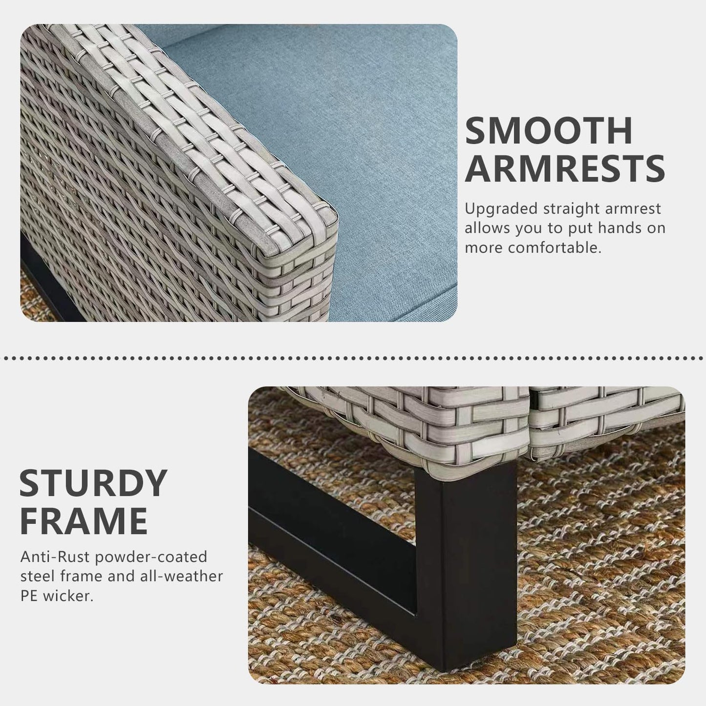 HUMMUH 5 Piece Patio Furniture All Weather Wicker Outdoor Sectional Sofa,High Back Patio Chairs,Coffee Table and Ottomans Set for Porch,Garden,Backyard