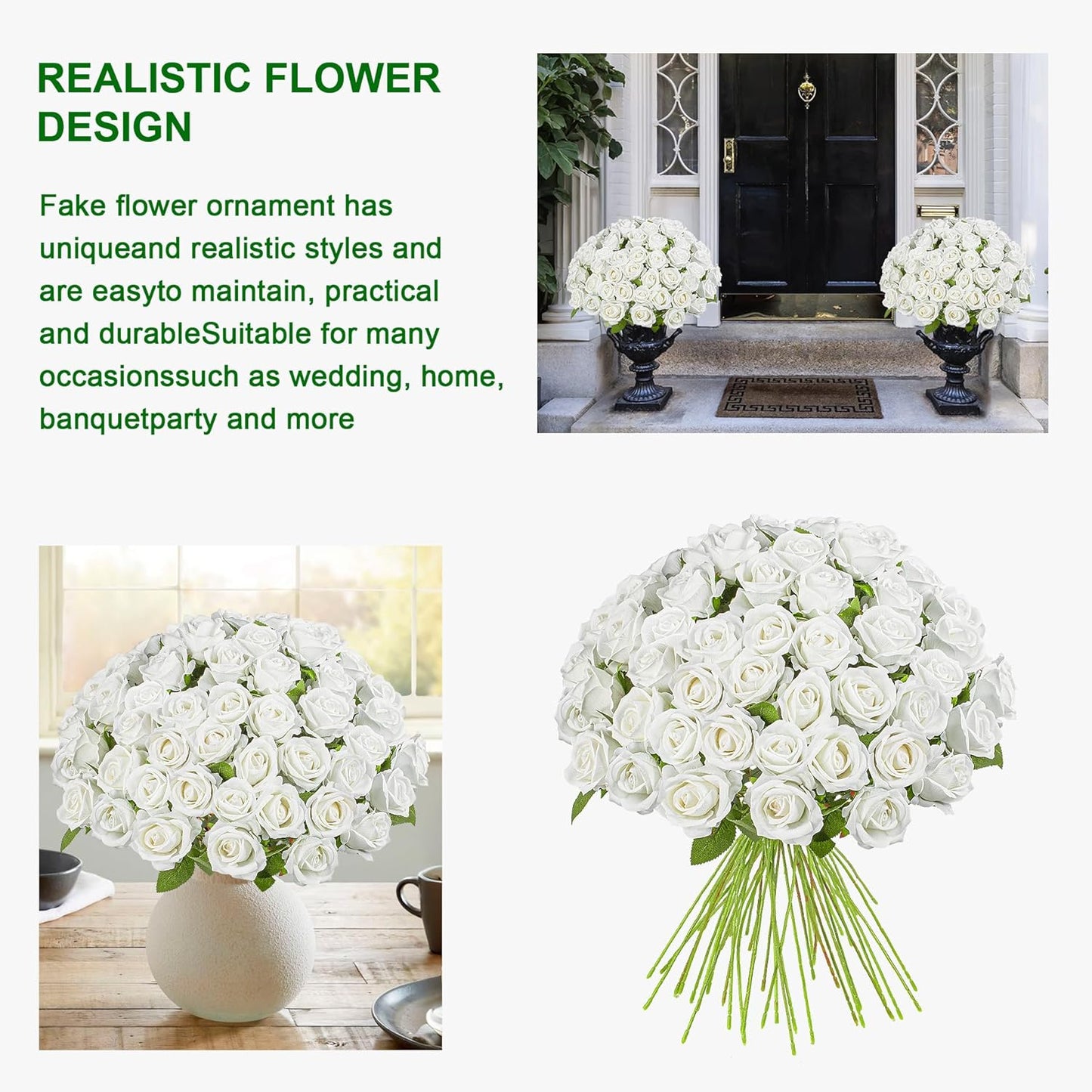 Fake Plants Roses Flowers Plastic Flowers Spring Decorations for Home Gifts for Gf Roses Artificial Flowers for Vase Fake Flowers Home Decor 19.6”(50PCS White)