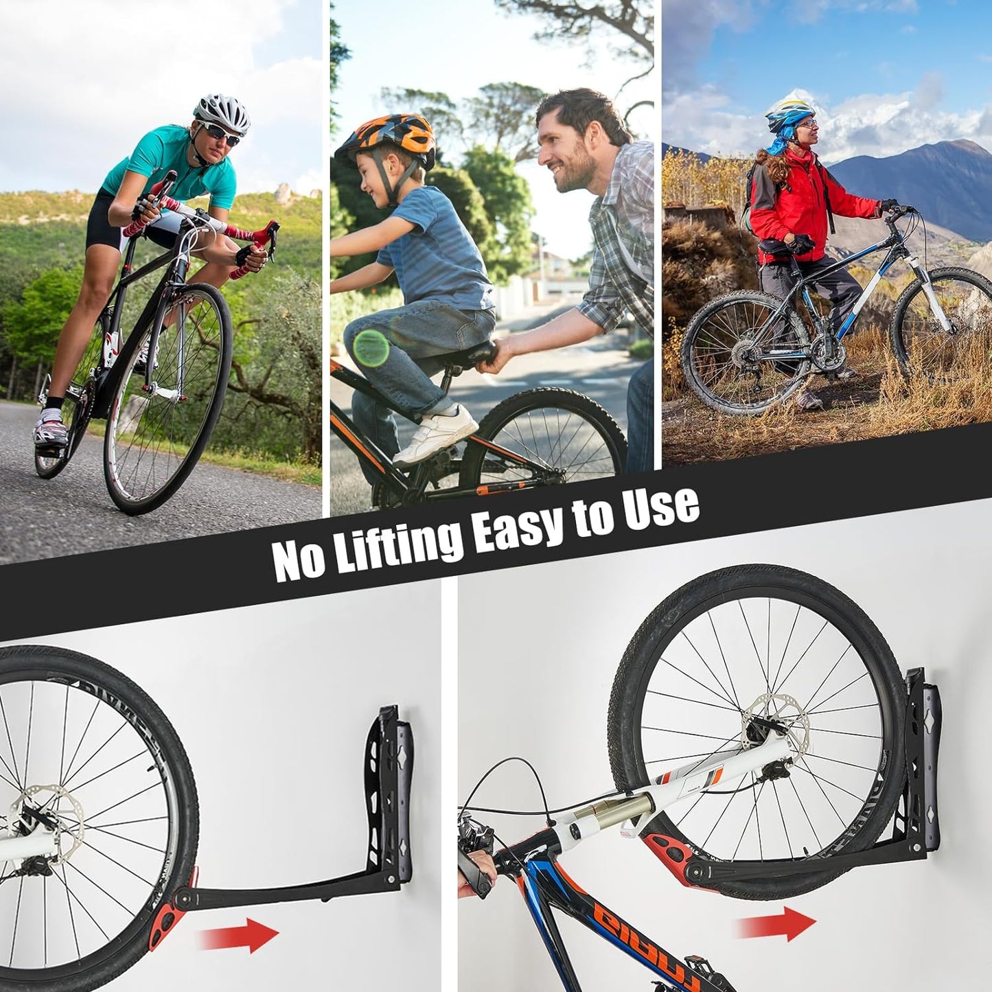 Ultrawall BIKEPAL Swivel Bike Racks - No Lift Wall-Mounted Bike Storage Solution for Home & Garage