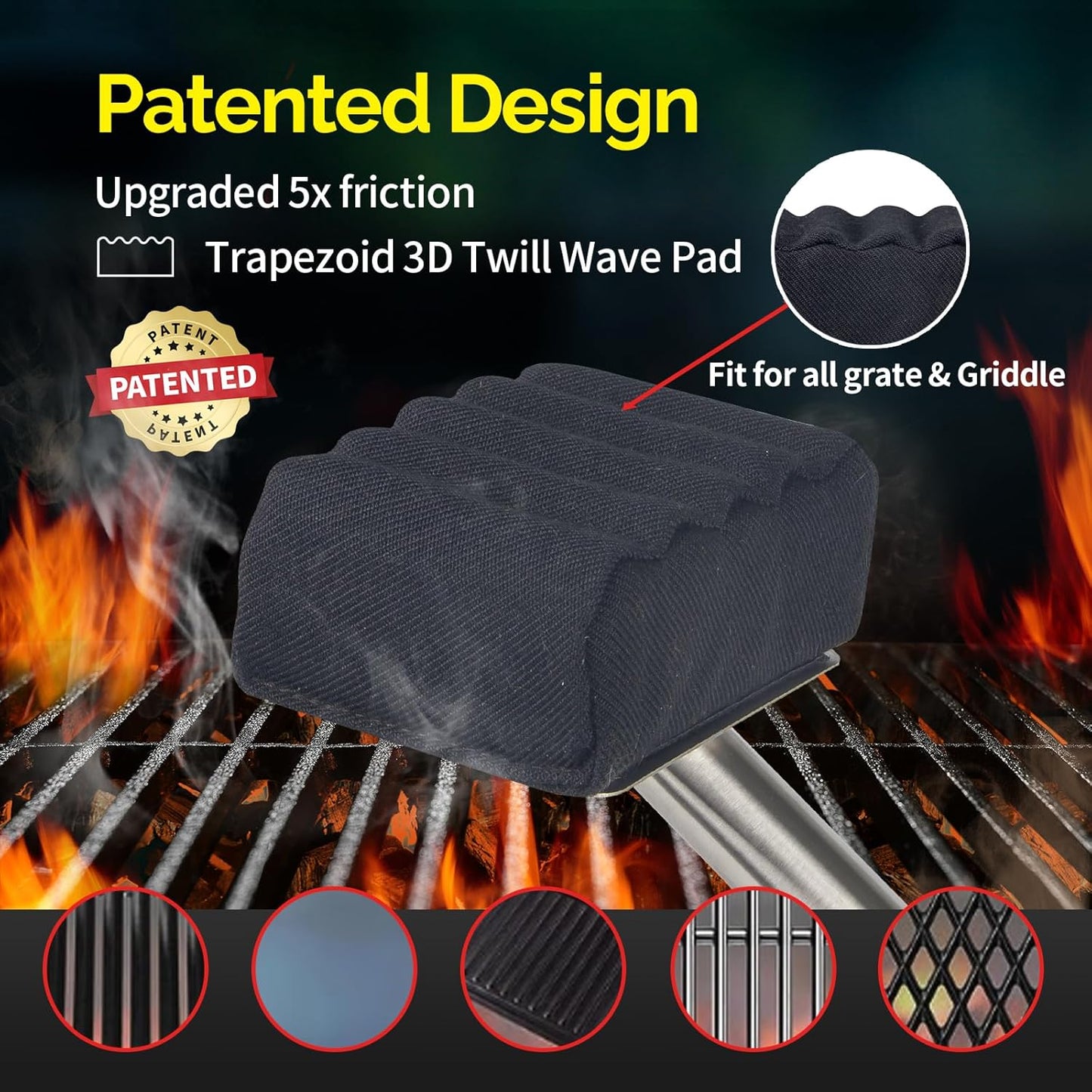 Grill Brush Bristle Free,Upgraded Aramid Fiber Wavy Pad Perfect for Cast Iron Grates/Porcelain/Weber Gas/Charcoal Grill,Replaceable Cleaning Head,Safe Grill Brush for Outdoor Grill