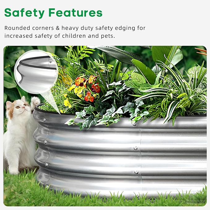 JERIA 2 Pcs 6×3×1ft Oval Raised Garden Bed,Galvanized Raised Garden Bed Kit Outdoor Metal Gardening Planter Box for Vegetable, Fruits, Flower，Herbs