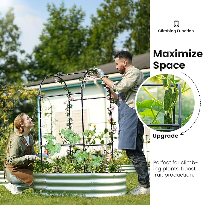 KING BIRD Raised Garden Bed with Arched Trellis Galvanized Planter Garden Box Outdoor for Gardening, Climbing Vegetables, Flowers 3.94x1.97x0.98 Ft, Silver