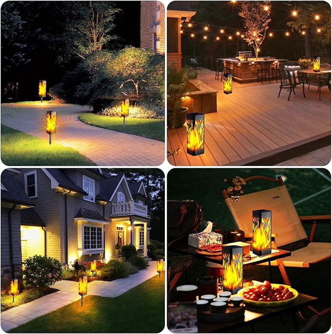 TomCare Flickering Flames Pathway Lights Solar Powered Decorative Garden Waterproof Torch Outdoor Landscape Lighting for Yard Patio
