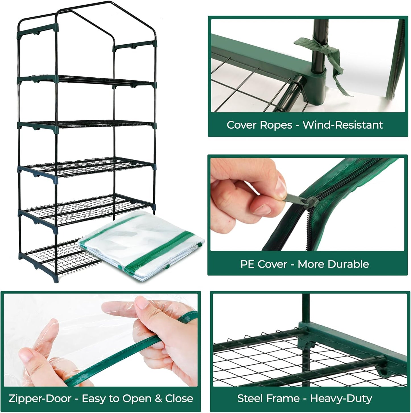 5-Tier Mini Greenhouse 19x40x75 Inch - 40" Wide Portable Plant House with Reinforced PVC Cover, Indoor/Outdoor Gardening Shelves for Wheatgrass, Herbs & Seedlings