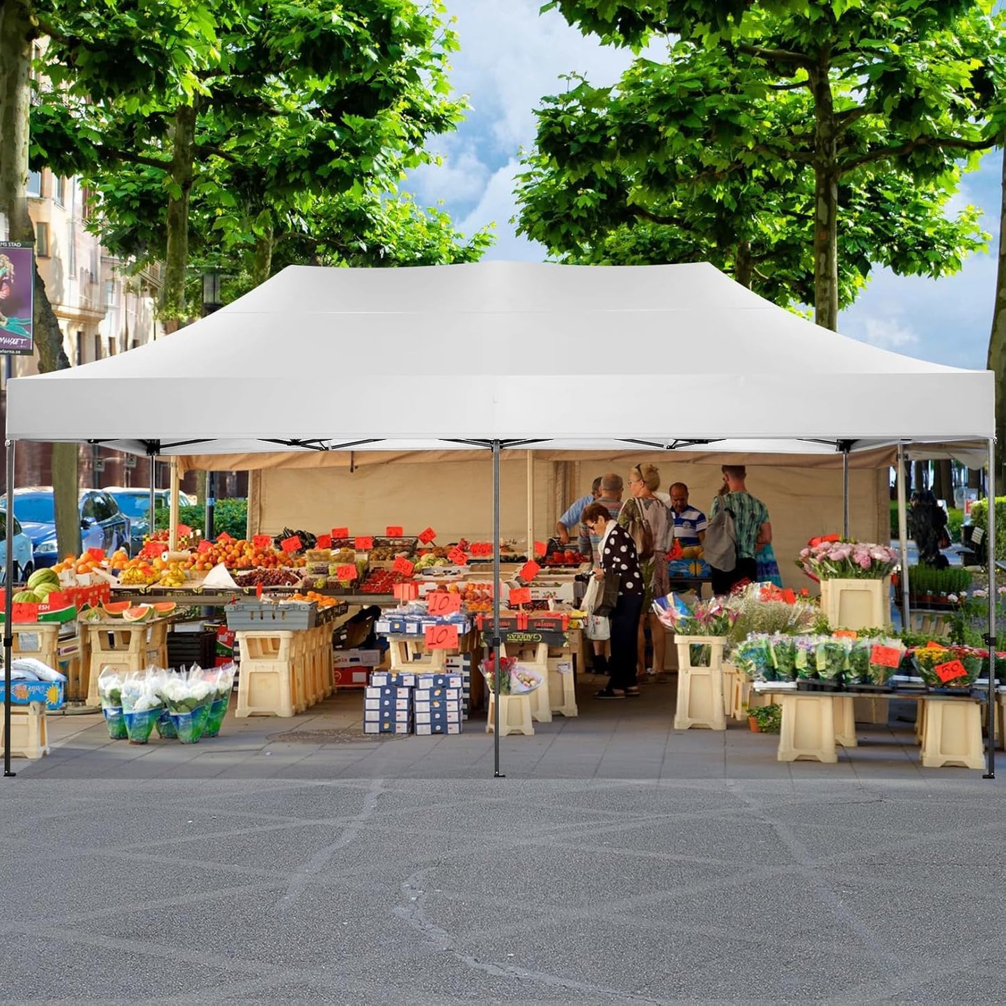 COBIZI 10x20 Pop up Canopy Tent Heavy Duty Without Sidewalls, Easy Set-up Commercial Outdoor Party Tent, 100% Waterproof Wedding Gazebo, 3 Height Adjustable with Wheeled Bag, White