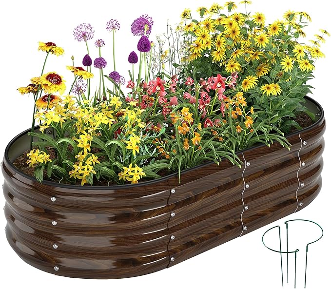 Galvanized Metal Raised Garden Bed Kit for Gardening Outdoor Planter Grow Garden Box Raised Flower Bed Galvanized Planter Outdoor Brown 1PC