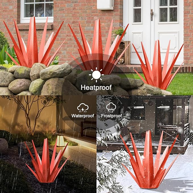 Enlarge Metal Plants Tequila Rustic Sculpture, Outdoor Patio Yard, Home Decor Hand Painted Agave Garden Statue, Outdoor Lawn Ornaments Yard Stakes for Mom Gift (1 Big RED)