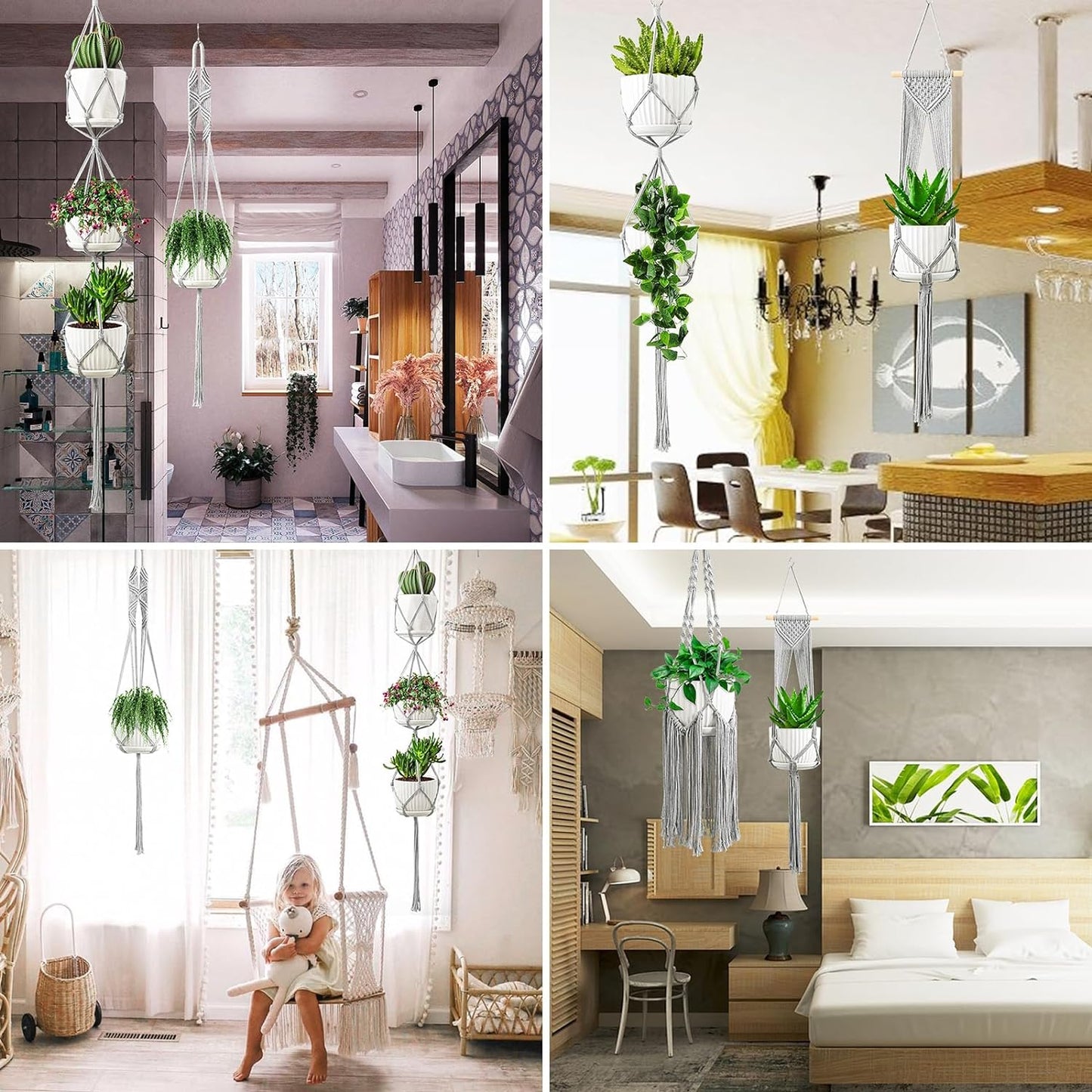 Macrame Plant Hangers, 6Pack Hanging Planters for Indoor Plants w/ 6 Set Hangers Kit Handmade Macromay Plant Hangers Indoor Flower Pots Holder Stand for Boho Home Décor (POTS NOT Included)