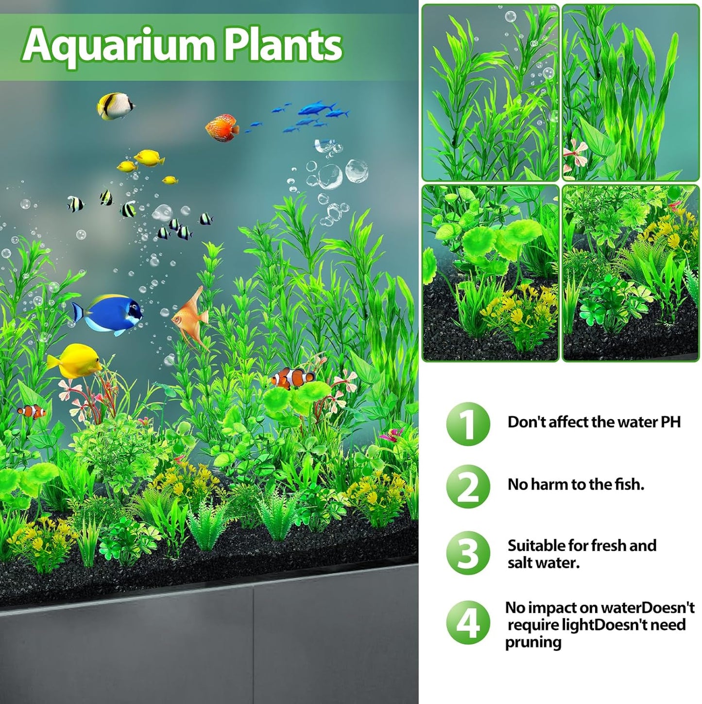 CousDUoBe 30pcs Fish Tank Accessories Aquarium Decorations Green Plants, Fish Tank Decor, Aquarium Decor Plastic Plants