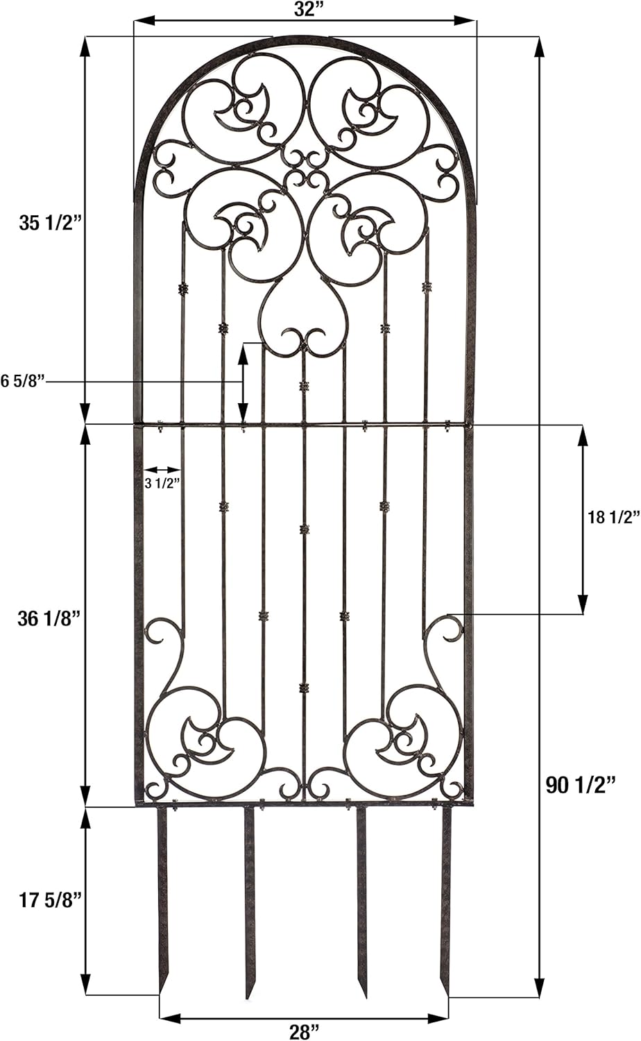 H Potter Wall Trellis Indoor Outdoor Wrought Iron Heavy Scroll Metal Decoration Large with Set of 4 Mounting Brackets