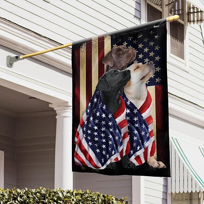 FLAGWIX Three Labrador Retriever Dogs, Patriot American Dog Flags - 4th of July Decorations for Home, Outside, Indoor Outdoor Flag, House Flag 30x40 - Double Sided, Heavy Duty Canvas, Fade Resistant