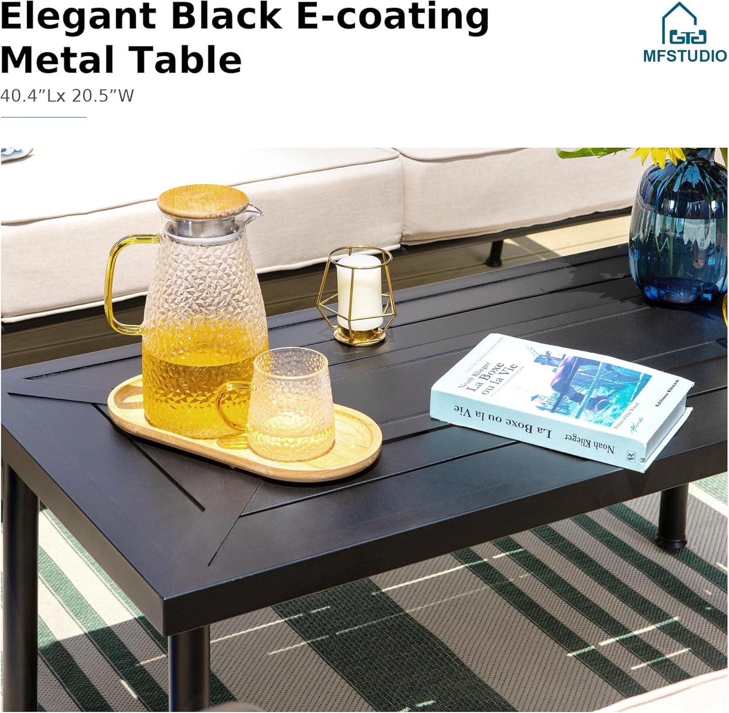 MFSTUDIO 5 Seats Large Metal Patio Conversation Sets, 4 Pieces Outdoor Furniture Sofa with 2 Swivel Chairs, 1 Sofa(3-seat) and Table for Outside Balcony Backyard Poolside