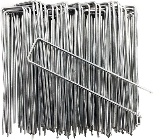 Landscape Staples 6 Inch 100 Pack Garden Stakes Galvanized Lawn Stake U-Type Turf Staples for Weed Barrier Fabric Holding Fence Rust Proof Sod Pins Stakes for Securing Netting Ground Sheets