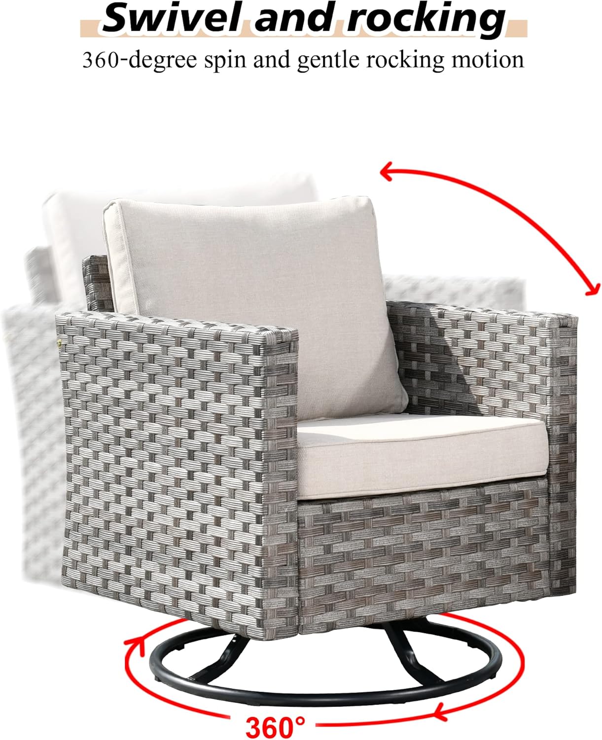 HOOOWOOO 10 Piece Modular Patio Outdoor Sectional Furniture Set with Gas Propane Fire Pit Table,Wicker Conversation Sofa Set with Swivel Chairs,Outside Couch Set(Beige)