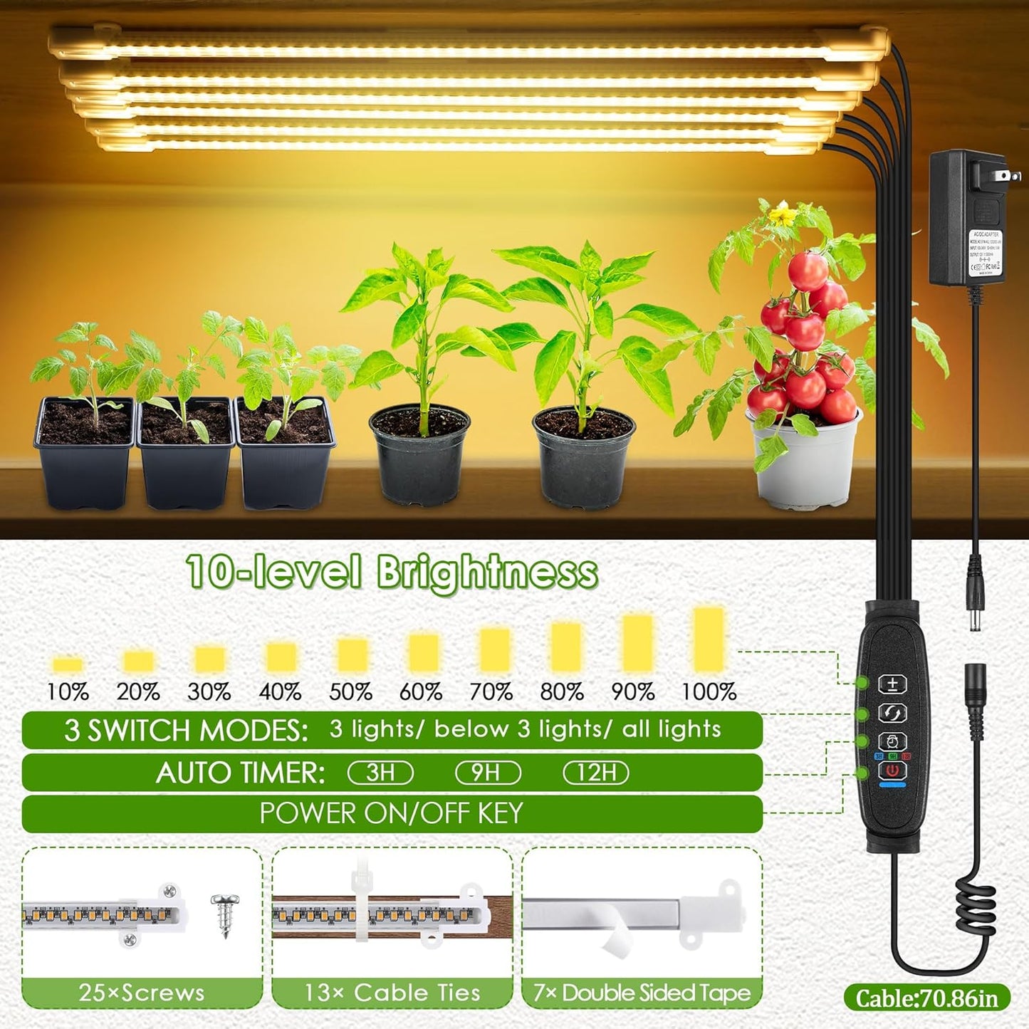 Dreyoo Plant Stand with Grow Lights, Wood Plant Shelf with Full Spectrum Grow Lamp for Indoor Corner, Vintage Multi Layer Lighted Stand for Living Room Balcony Display (13 Tiered Shape)