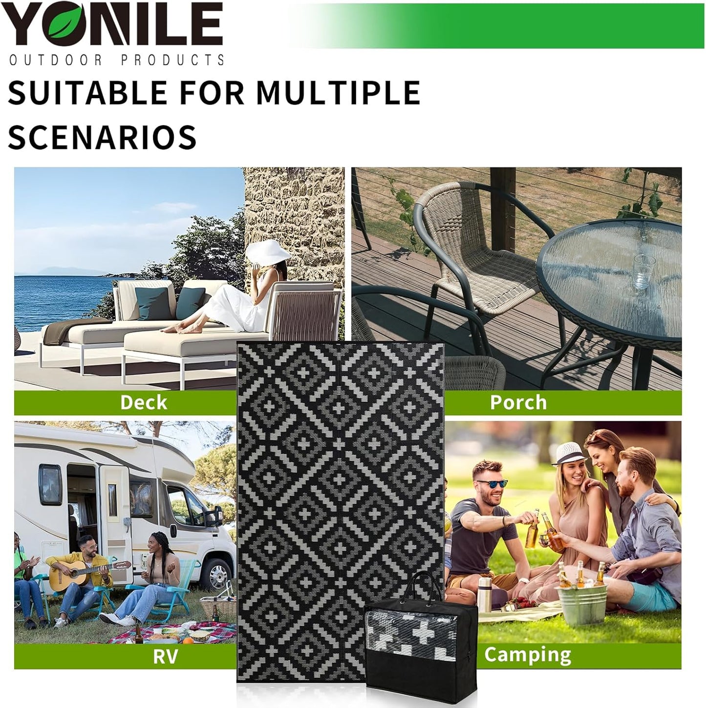 Outdoor Rug 5x8 ft Waterproof, Reversible Outdoor Plastic Straw Rug for Patios Clearance, Outdoor Area Rug Carpet RV Mat for Camping Backyard Deck Porch