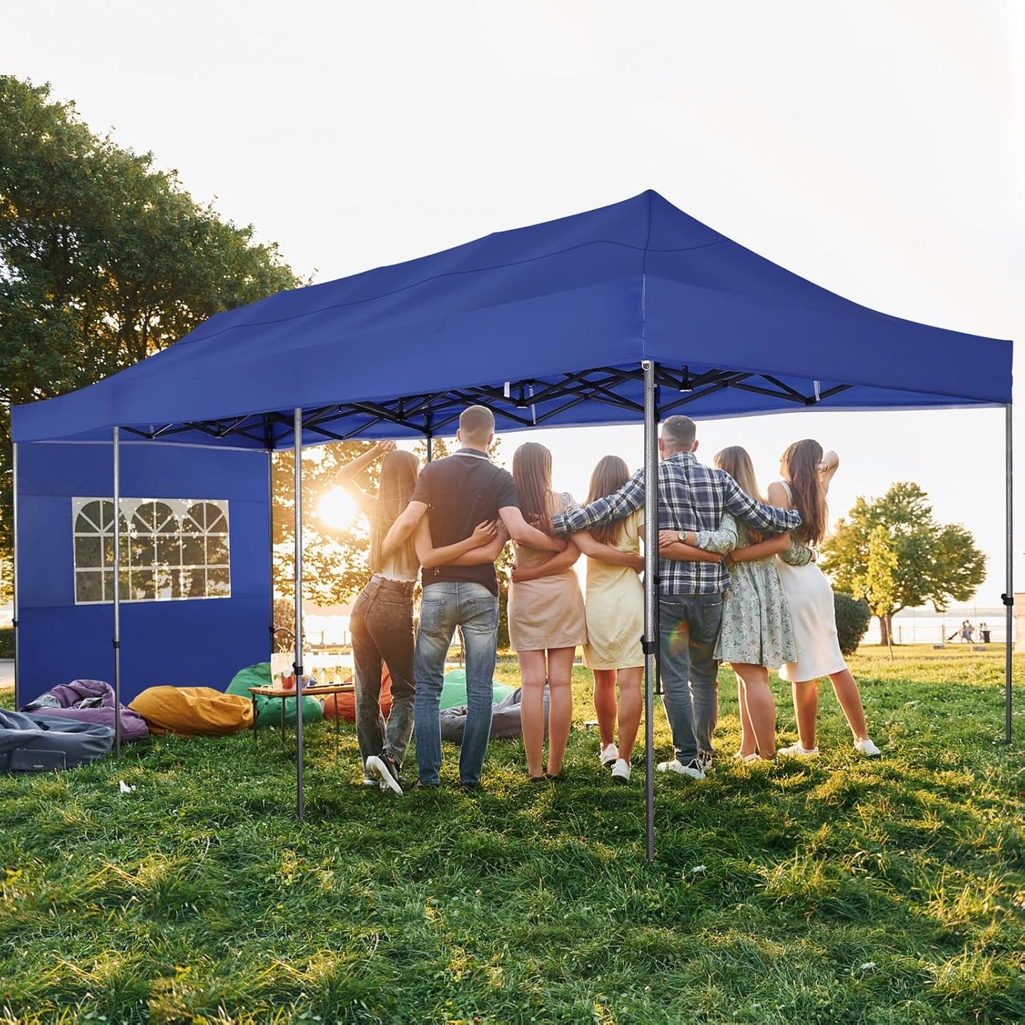 COBIZI 10x30 Pop up Canopy Heavy Duty with 8 Sidewalls, Easy Set-up Commercial Outdoor Party, 100% Waterproof Wedding Canopy Gazebo, 3 Height Adjustable with Wheeled Bag, Dark Blue