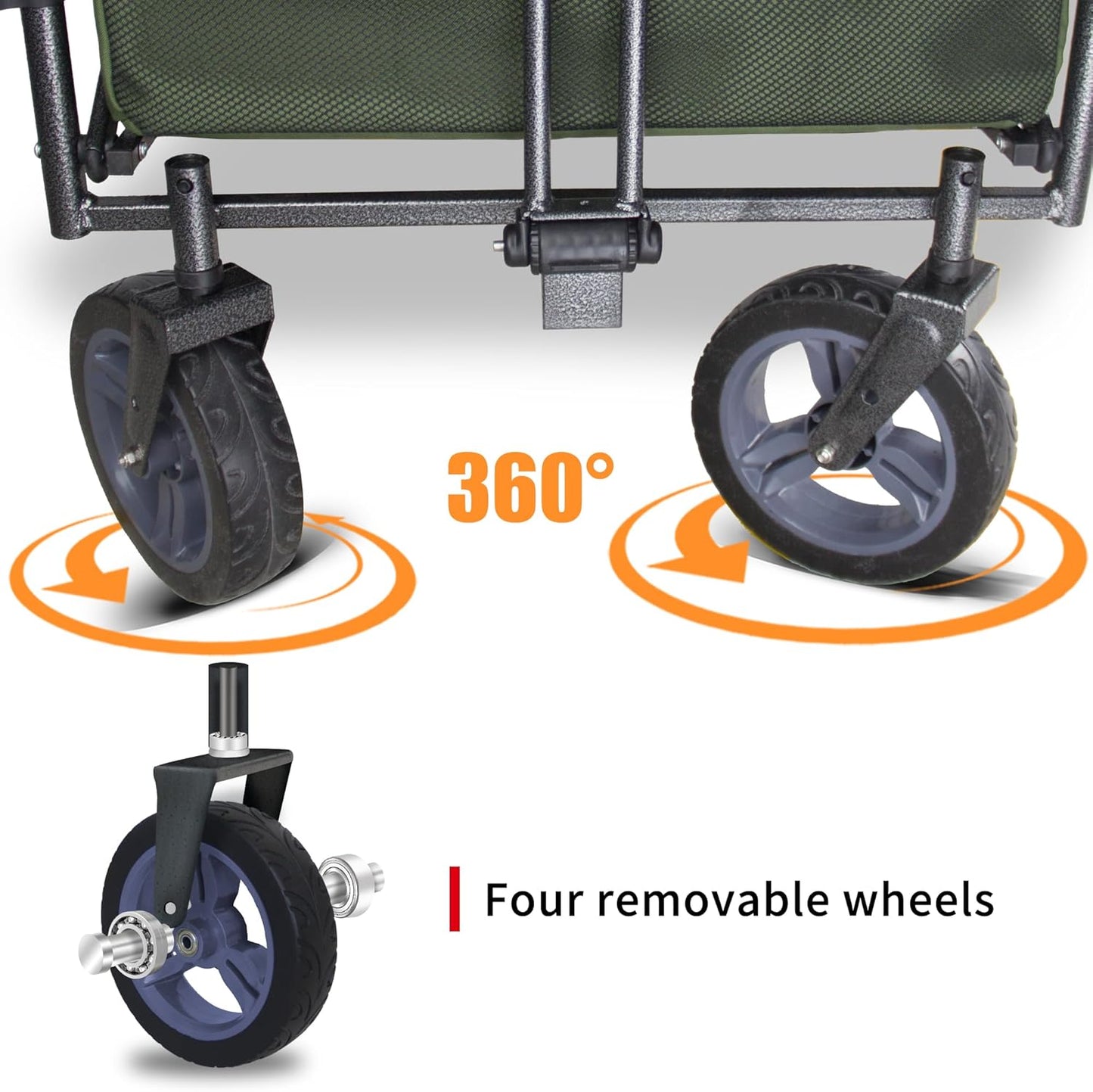 TMZ Collapsible Foldable Wagon Cart with Quick-Release Wheels and 2 Seats, Heavy Duty Wagon 265LBS Load Capacity for Camping Garden Shopping (Green)