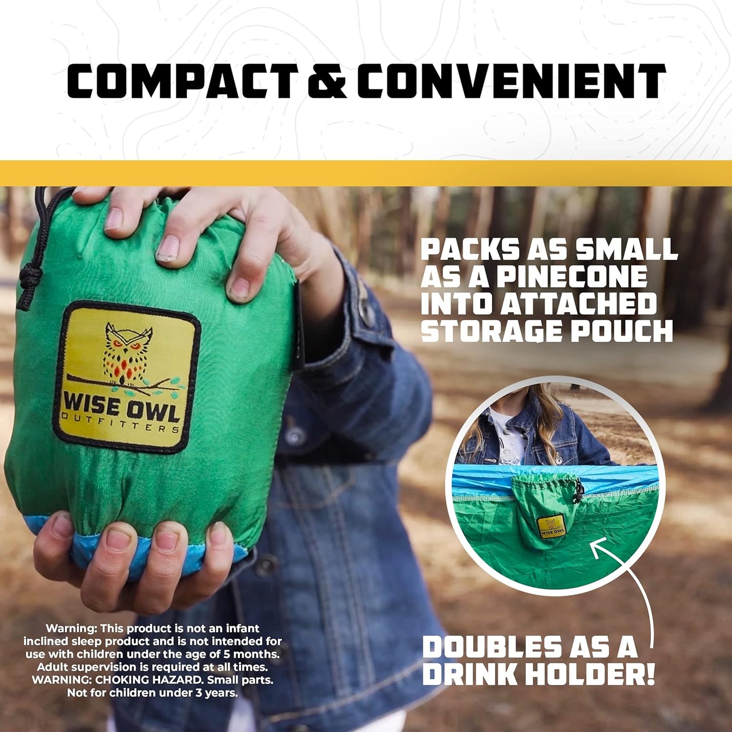 Wise Owl Outfitters Camping Hammock – 500lbs Portable Hammock with Tree Straps - Travel, Backpacking, Hiking, Outdoors Camping Gear - Single or Double