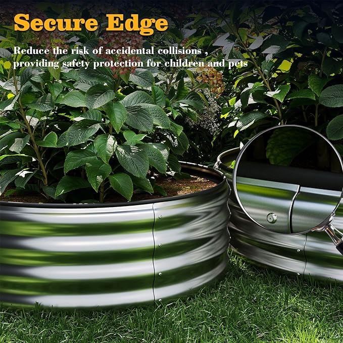Galvanized Metal Planter Raised Garden Bed Kit for Gardening Outdoor，Height 12 Inch, 3x3x1ft Round Galvanized Steel Fire Pit，Steel Fire Pit Silver for Backyard, Camping, Bonfire