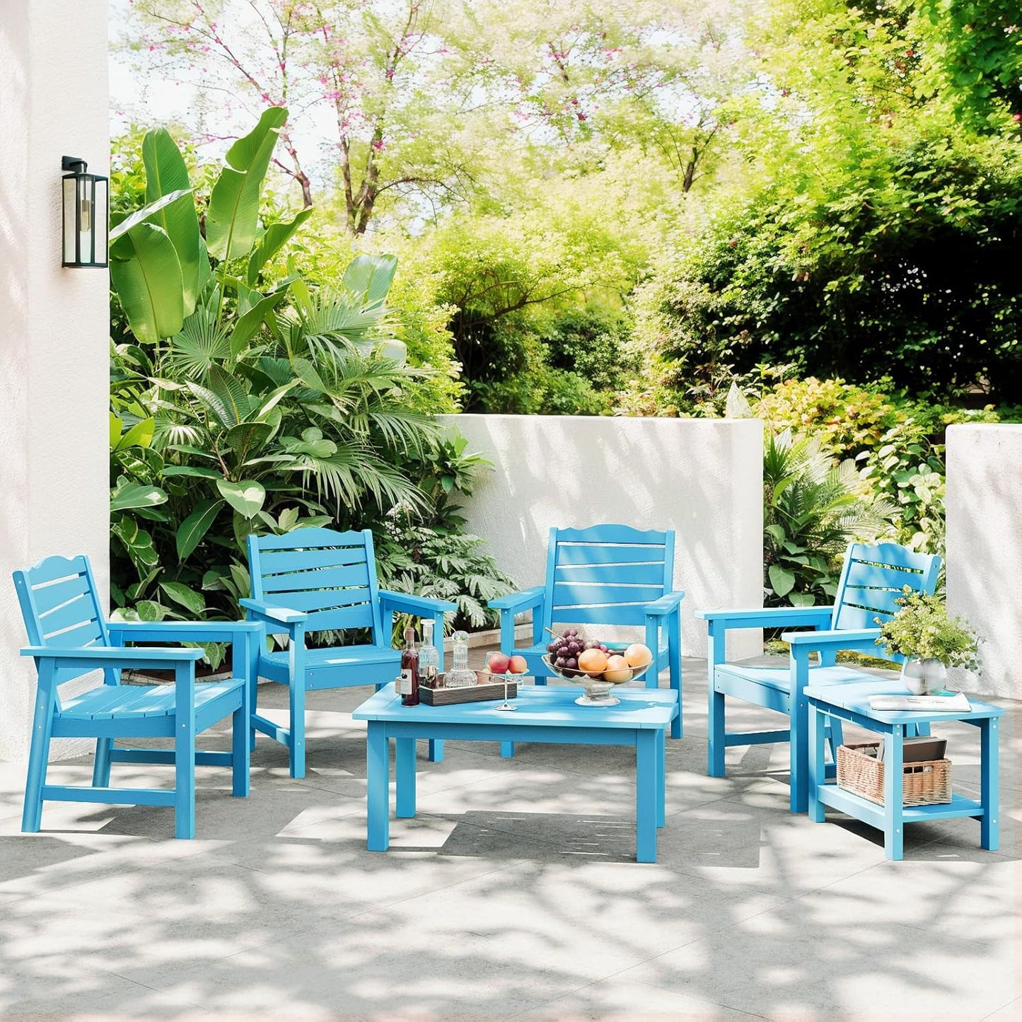 Patio Chairs Set of 2, Weatherproof HIPS Outdoor Dining Chair with Ergonomics Wide Seat, 400lbs Capacity Outdoor Chairs for Garden, Porch, Lawn & Backyard, Lake Blue