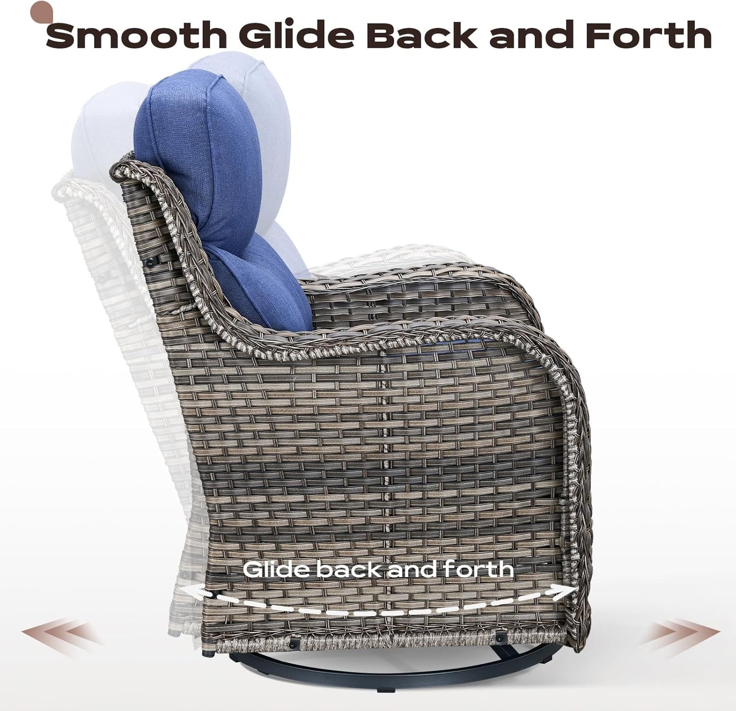 Wicker Outdoor Patio Furniture Sets - 6 Piece Patio Conversation Set with Swivel Rocker Chairs, Ottomans, Sofa and Side Table, 6 inch Cushions, Waterproof Wicker, for Porch Deck Mixed Grey/Blue